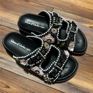 House of Harlow 1960 Black and White Embellished Sandals